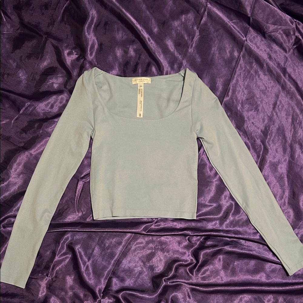 Altar'd State Blue Long Sleeve Scoop Neck Crop Top